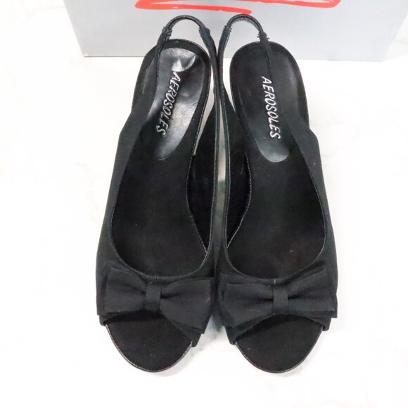 Aerosoles Women's 8M Protoplast Black Fabric Bow Classic Slingback Heels - Picture 2 of 10